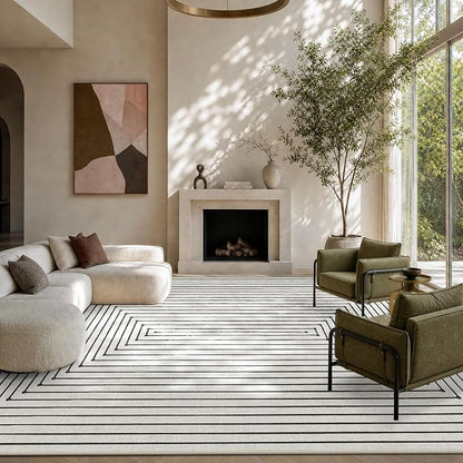 Latte&Fog 8x10 Area Rugs for Living Room Washable Rug Carpet for Bedroom | Washable, Non Slip, Stain Resistant, Soft, Modern Abstract Boho Style, for Dining Room Home Office Dorm, Ivory 8'x10'