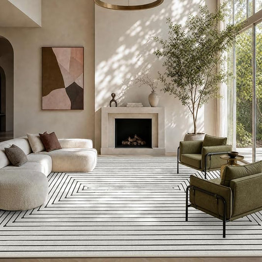 Latte&Fog 8x10 Area Rugs for Living Room Washable Rug Carpet for Bedroom | Washable, Non Slip, Stain Resistant, Soft, Modern Abstract Boho Style, for Dining Room Home Office Dorm, Ivory 8'x10'