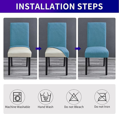 Stretch Chair Covers for Dining Room Set of 6, Removable Washable Dining Room Chair Covers, Dining Chair Slipcovers Seat Protector, Great Decoration for Home and Banquet (Dusty Blue, 6 Pack)