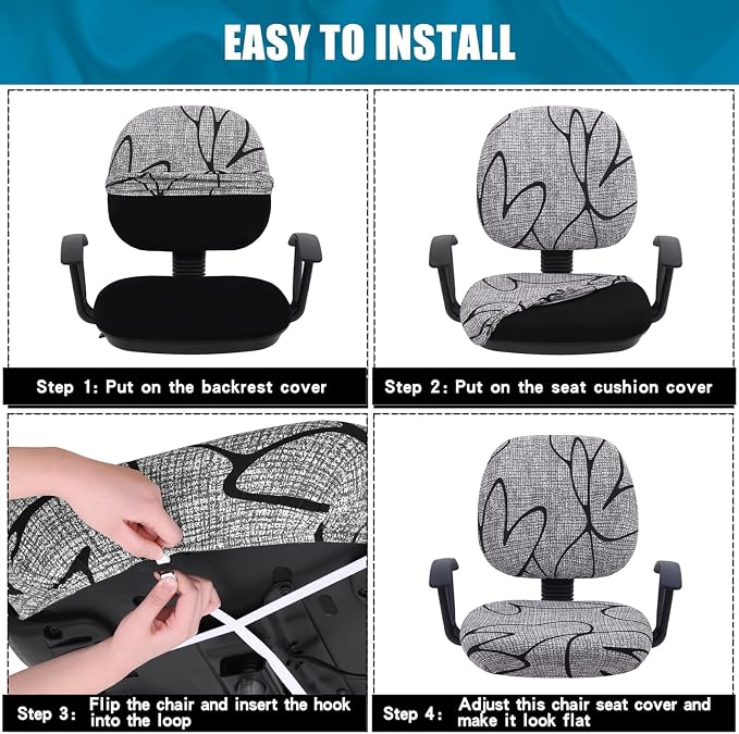 Smiry Stretch Printed Office Computer Chair Covers, Universal Washable Removable Desk Rotating Chair Slipcovers Protector, Seat + Backrest Cover - Grey and Black