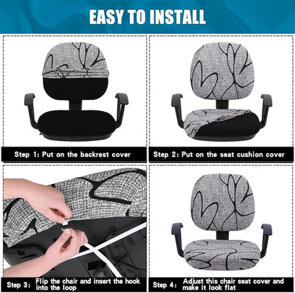 Smiry Stretch Printed Office Computer Chair Covers, Universal Washable Removable Desk Rotating Chair Slipcovers Protector, Seat + Backrest Cover - Grey and Black