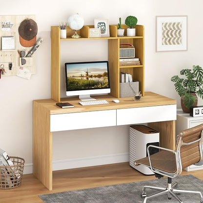 GOFLAME 5 Shelves Desktop Bookshelf, Wood Desk Hutch Dorm for Computer Desk, Countertop Display Rack, 3-Tier Desk Storage Organizer Shelf for Dormitory, Home Office, Study, Burlywood