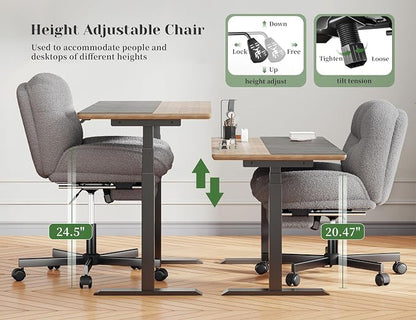 DurayLoly Cross Legged Office Chair with Foot Rest, 6.3" Thick Cushioned Criss Cross Chair with Wheels, Height Adjustable Swivel Vanity Chair for All-Day Comfort (Grey)
