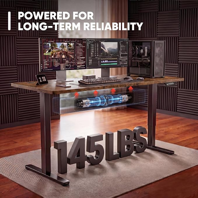 Furmax Electric Height Adjustable Standing Desk Large 48 x 24 Inches Sit Stand up Desk Home Office Computer Desk Memory Preset with T-Shaped Metal Bracke, Brown