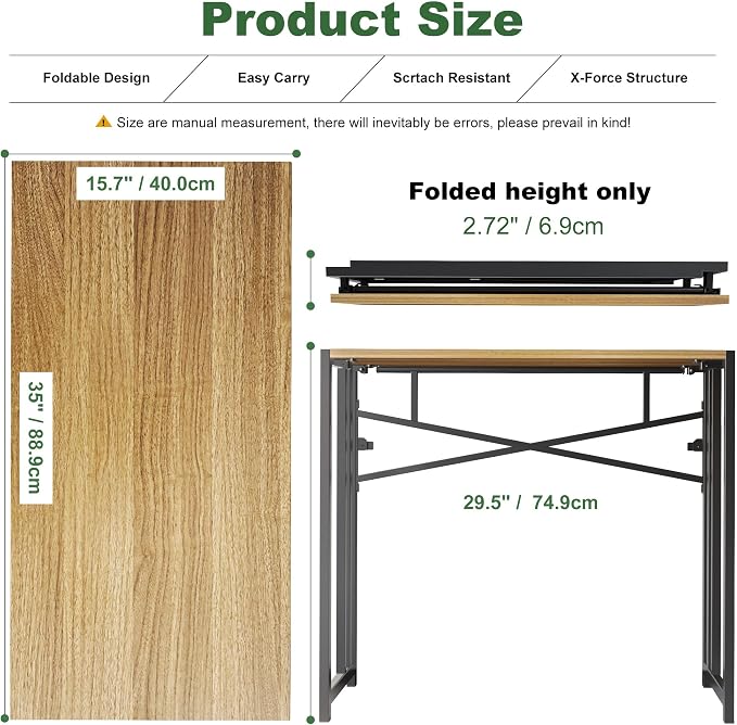 Lutown-Teen Narrow Folding Computer Desk 35 inch, Writing Gaming Computer Camping Desk, Espresso