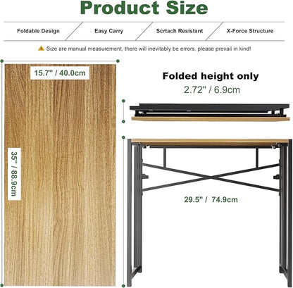 Lutown-Teen Narrow Folding Computer Desk 35 inch, Writing Gaming Computer Camping Desk, Espresso
