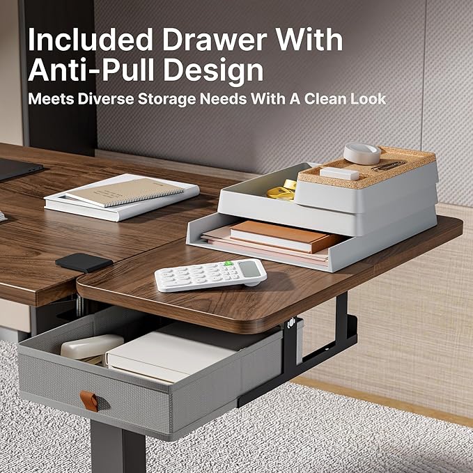 PEGZONE Desk Extender Tray, 24" x 12", with Storage Drawer, Medium, Walnut | Desk Extension, Clamp on Desk Shelf, Clamp On Keyboard Tray for Office and Home, Workstation Organizer