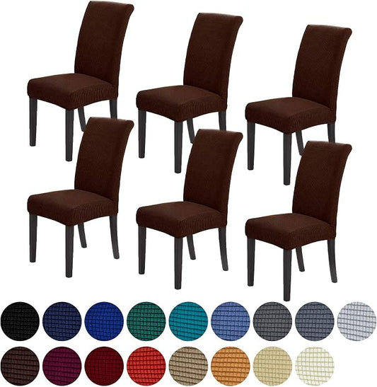 Stretch Chair Covers for Dining Room Set of 6, Removable Washable Dining Room Chair Covers, Dining Chair Slipcovers Seat Protector, Great for Home and Banquet Decor (Chocolate, 6 Pack)