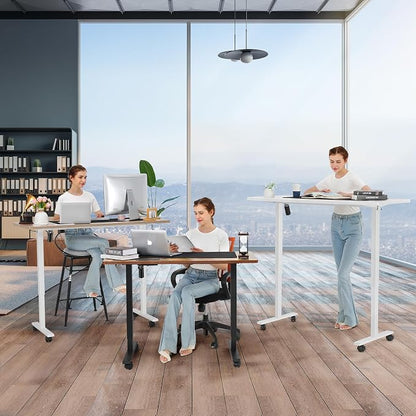 Electric Standing Desk with Wheels, 63'' x 24'' Standing Desk Adjustable Height with Charging Station, 2 USB Ports, 3 Power Outlets, 4 Caster, 27''-46'' Lifting Range Stand up Desk(Brown)