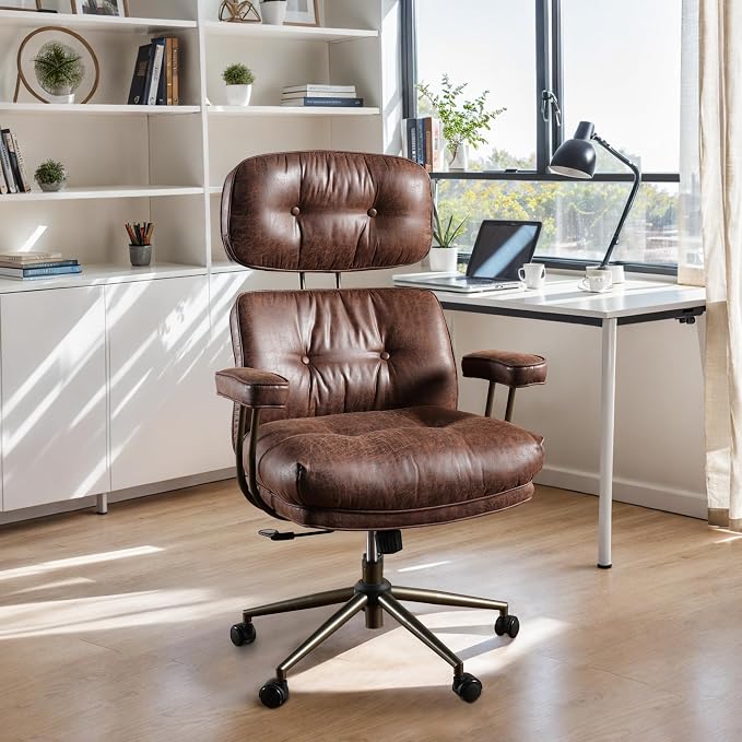 CAODOC Big and Tall Office Chair, 300LBS Suede Fabric Executive Office Chair Whit Lumbar Support, Managerial Home Desk Chair, Heavy Duty High Back Computer Chair(Suede Dark Brown)