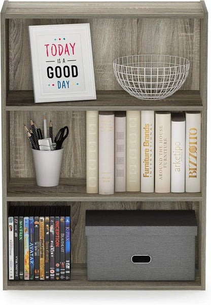 Furinno PASIR Book Shelf, 3-Tier Bookshelf, Storage Shelves Bookcase, 9.7 x 23.7 x 31.5, for Living Room, Bedroom, Home Office, Sonoma Oak