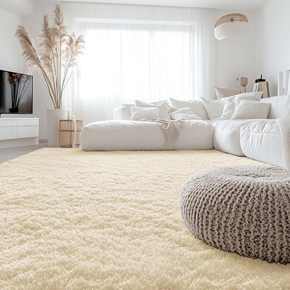 OLANLY 8x10 Machine Washable Large Area Rugs for Living Room, Bedroom, Soft Fluffy Shaggy Bedside Rug, Indoor Floor Carpet for Kids Girls and Boys, Dorms, Nursery, Home Decor Aesthetic, Cream