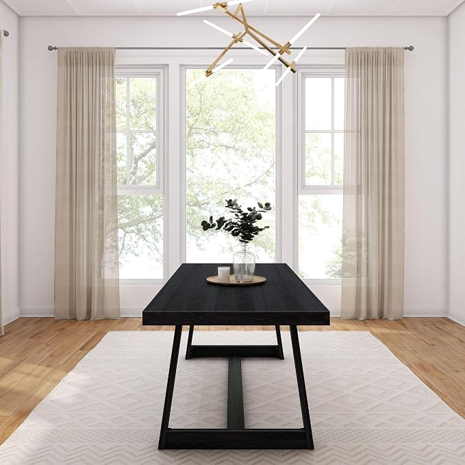 Plank+Beam 84 Inch Farmhouse Dining Table, Solid Wood Rustic Kitchen Table, Large Wooden Rectangular Dinner Table for Dining Room, Home Office, Living Room Furniture, Easy Assembly, Black Wirebrush