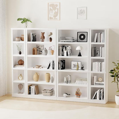blini 5-Shelf Narrow Bookcase White Wooden Tall Bookshelves Floor Standing Display Storage Shelves Vintage Oak Bookcase for Home Office, Living Room, Bed Room