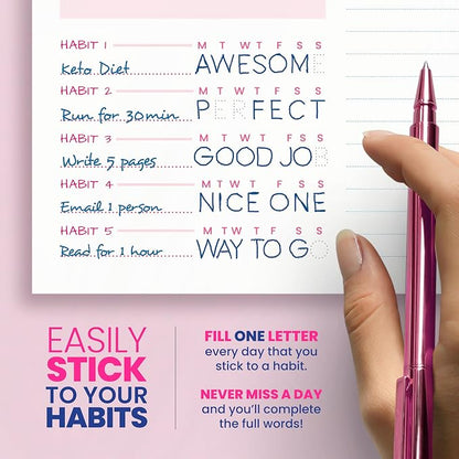 Weekly Planner Spiral Bound Notebook A5 - Undated Planner - To Do List Notebook - Habit Tracker - 52 Weeks - Daily Planner Undated for Home Work Office Business - Goal Planner - Cute Planner - Pink