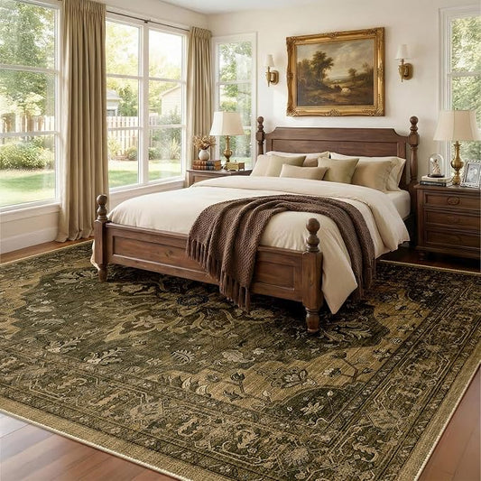 RELEANY Area Rugs 7'x9' Washable Non-Slip, Floral Vintage Distress Medallion Carpet for Living Room Bedroom Dining Room, Brown Dark Brown