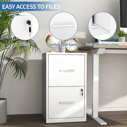 2 Drawer File Cabinet with Lock,Metal Vertical Filing Cabinets for Home Office,Heavy Duty File Storage Cabinet for Letter/Legal/A4/F4 Size File,Assembly Require (Black, Vertical 2 Drawer)