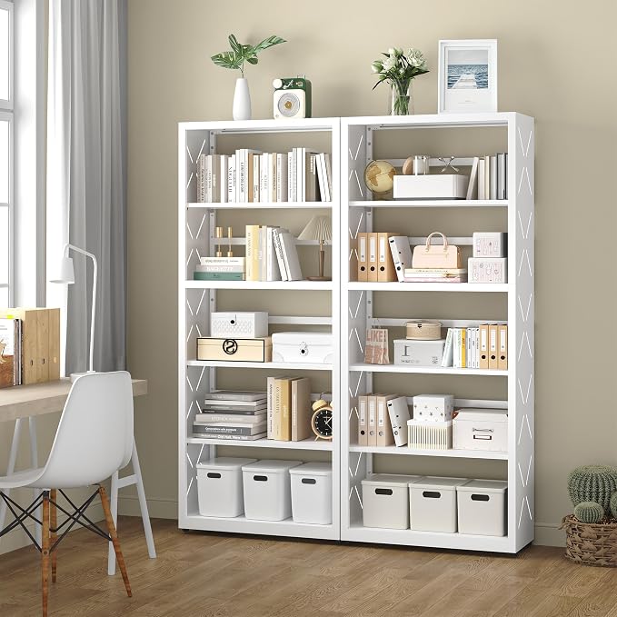 UNICOLY 5 Tier White Bookshelf, 55" H Tall Bookshelf with 5 Storage Shelves, Heavy Duty Deep Shelves, Open Shelf Bookcase with 5 Bookends, Modern Display Shelves for Books, Toys, CD, W23×D10“