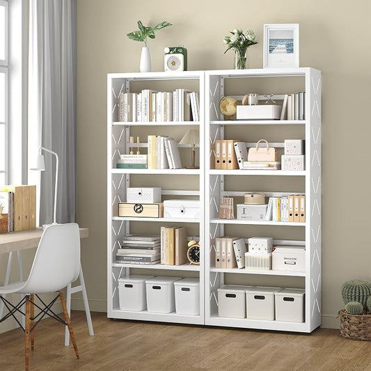 UNICOLY 5 Tier White Bookshelf, 55" H Tall Bookshelf with 5 Storage Shelves, Heavy Duty Deep Shelves, Open Shelf Bookcase with 5 Bookends, Modern Display Shelves for Books, Toys, CD, W23×D10“