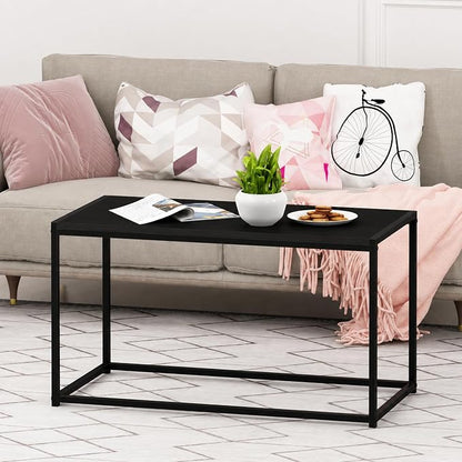 Furinno Camnus Coffee Table, Metal Frame Black Coffee Table, Rectangular Wide Side Table, Easy Assembly, for Living Room, Bedroom, Home Office, Dark Americano