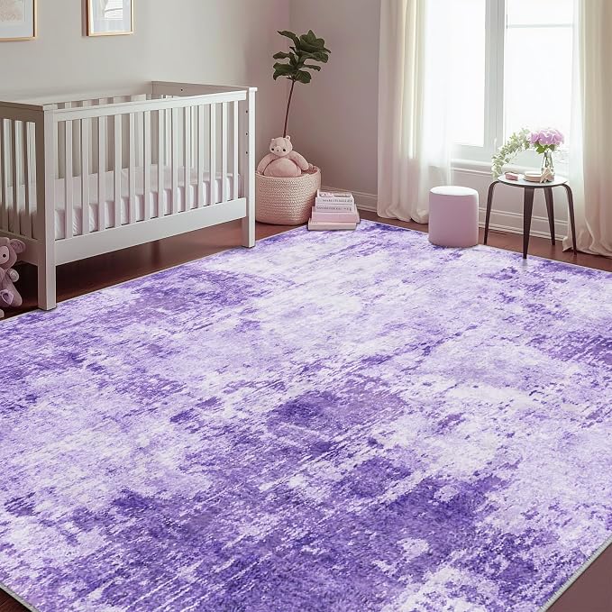 RELEANY Washable Area Rugs 5'x7' Non-Slip Modern Abstract Soft for Living Room Entryway Bedroom Kitchen, Print Pattern, Purple Gray Pink White