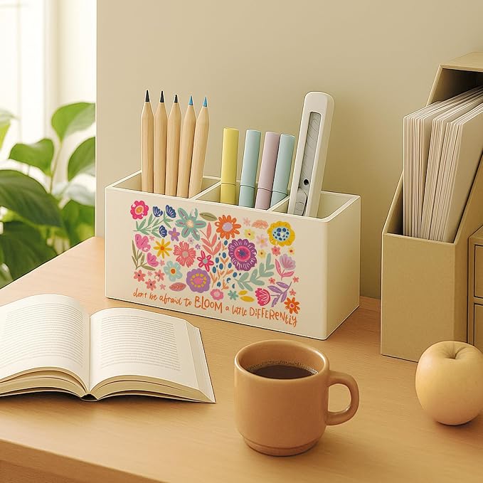 Boho Floral Mental Health Pen Holder for Desk, Special Education Classroom Must Haves, Inspirational Autism ADHD Awareness Pencil Holder for Classroom Therapy Office