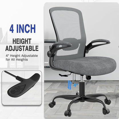 Mimoglad Ergonomic Office Chair - Desk Chair with Flip-up Armrests & 135° Recline, Adjustable Lumbar Support - Space-Saving Task Chair for Business/Team Office & Home (Iron Gray, 300lbs)