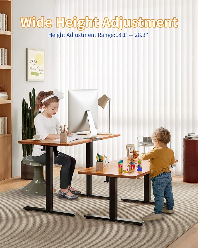 YIHAYO One-Piece Low Height Adjustable Desk, Lifts 18.1-28.3 Inches, Electric Standing Desk for Short People, 48 x 24 Inches Computer Table with Splice Board for Home Office, Rustic Brown