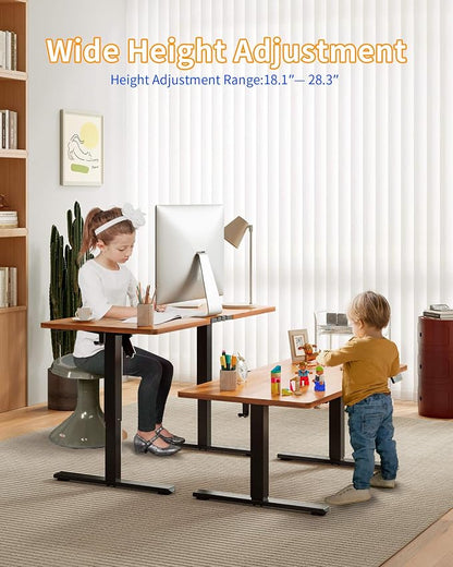 YIHAYO One-Piece Low Height Adjustable Desk, Lifts 18.1-28.3 Inches, Electric Standing Desk for Short People, 48 x 24 Inches Computer Table with Splice Board for Home Office, Rustic Brown