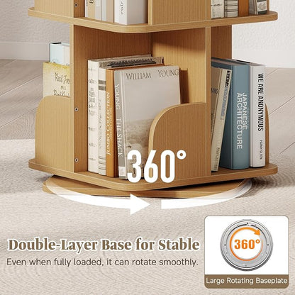 Turosur Rotating Bookshelf, 4 Tier Spinning Bookshelf Tower for Small Space, Kids Bookshelves 360 Display, Revolving Bookcase Floor Standing Storage Rack, Natural
