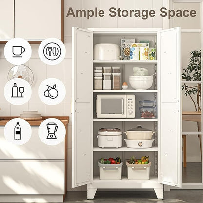 Baborokic 71H Tall Metal Storage Cabinet with 2 Doors and Adjustable Shelves,Farmhouse Storage Cabinet with Barn Doors,Pantry Storage for Home,Office,Dining Room,Kitchen(White)