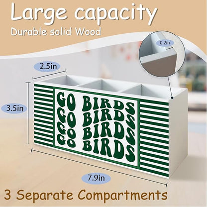 Go Birds Football Pen Pencil Holder Organizer for Desk, Gifts for Football Lovers Players Fans, Trendy Groovy Go Birds Wooden Box Block Sign for Home Office Tabletop Decor
