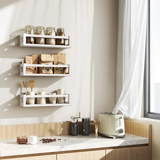 TidyCorner Upgraded Thick Floating Shelves, Solid Wood Bookshelf for Wall, Floating Book Shelves Use as Wall Shelves for Bedroom, Living Room, Kitchen, Books, Spice Rack & Decor - White