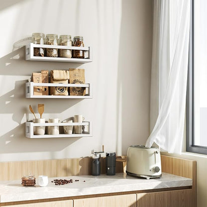 TidyCorner Upgraded Thick Floating Shelves, Solid Wood Bookshelf for Wall, Floating Book Shelves Use as Wall Shelves for Bedroom, Living Room, Kitchen, Books, Spice Rack & Decor - White