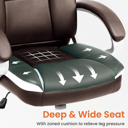 NEO CHAIR Office Desk Ergonomic Gaming Computer Chair High Back Adjustable PU Leather with Lumbar Support, Swivel Rolling Wheels, Executive Managerial Task Chair (Brown)
