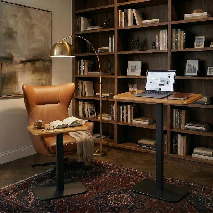 Elevance Height Adjustable Side Table, Black Base, Golden Maple Top | Sofa Laptop Table for Couch & Bed | Small C-Shape End Table for Home or Office