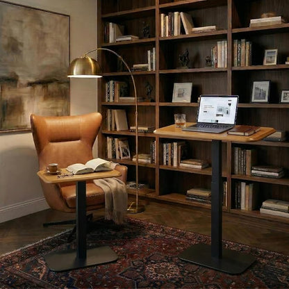 Elevance Height Adjustable Side Table, Black Base, Golden Maple Top | Sofa Laptop Table for Couch & Bed | Small C-Shape End Table for Home or Office