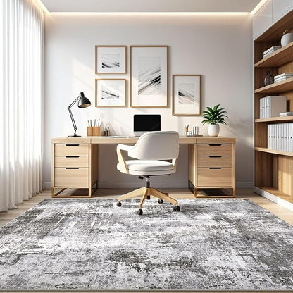 7x10 Area Rug Living Room: Washable Large Abstract Modern Soft Stain Resistant Indoor Floor Rugs Non Slip Accent Carpet for Bedroom Nursery Playroom Office Dining Room Dorm Home House- Black Grey