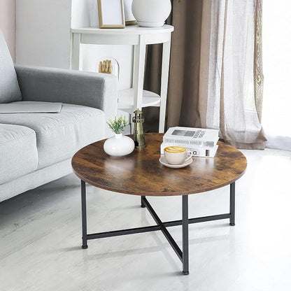 ZenStyle Round Coffee Table, Industrial Style Cocktail Desk Modern Leisure Tea Table, Kitchen Dining Table for Living Room, Dining Room, Tea, Home Office Balcony with Durable Metal Frame
