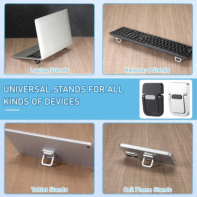 Skrfren 4pcs Portable Keyboard Riser, Mini Foldable Laptop Stand for Desk Self-Adhesive Plastic Invisible Laptop Feet Adjustable Computer Keyboard Lift for Most Keyboards
