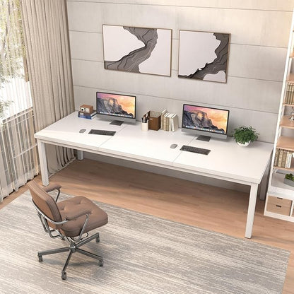 78.7 Inch Large Computer Desk, Modern Table with Thick Tabletop, Spacious Gaming Desk for 2 People, Study Writing Workstation for Home Office, Work from Home, White