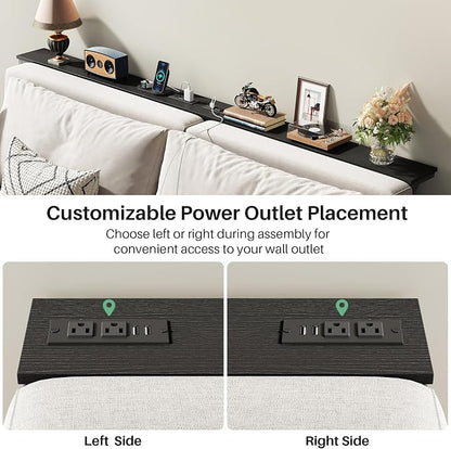 Kitstorack Narrow Sofa Table with Charging Station, 78.8" Behind Couch Table, Adjustable 24.4"-32.7" Height, Modular 2-piece Design for sectionals, entryways, Apartments, and Narrow Living Spaces