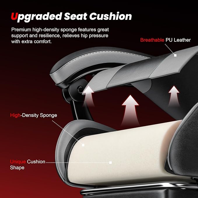 Gaming Chair with Footrest, Ergonomic Video Game Chair with Headrest and Lumbar Support, 400 lbs Adult Chair, Height Adjustable 360° Swivel High Back Reclining Computer Chair for Home Office (Grey)