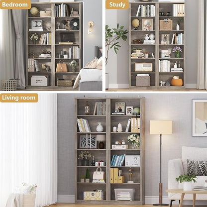 Thacuok Grey Bookshelf, 75" Tall Bookcase, 6 Tier Adjustable Storage Shelves, Book Shelf with Anti-Tipping Device, Floor Standing Modern Display Rack for Living Room, Bedroom, Office