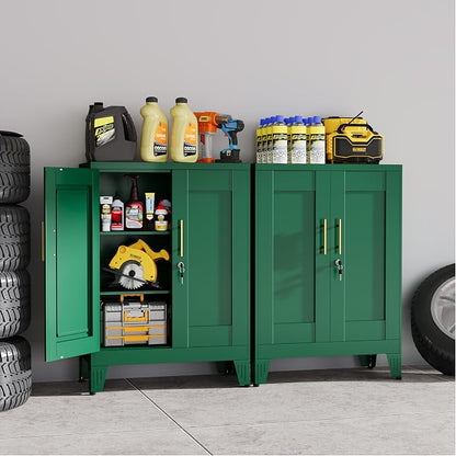 Green Metal Storage Cabinet, 36" Tall Locking Storage Cabinet with 2 Adjustable Shelves, Steel Locker Organizer, for Office, Home, School, 11.81" D x 23.62" W x 35.83" H, 2PS