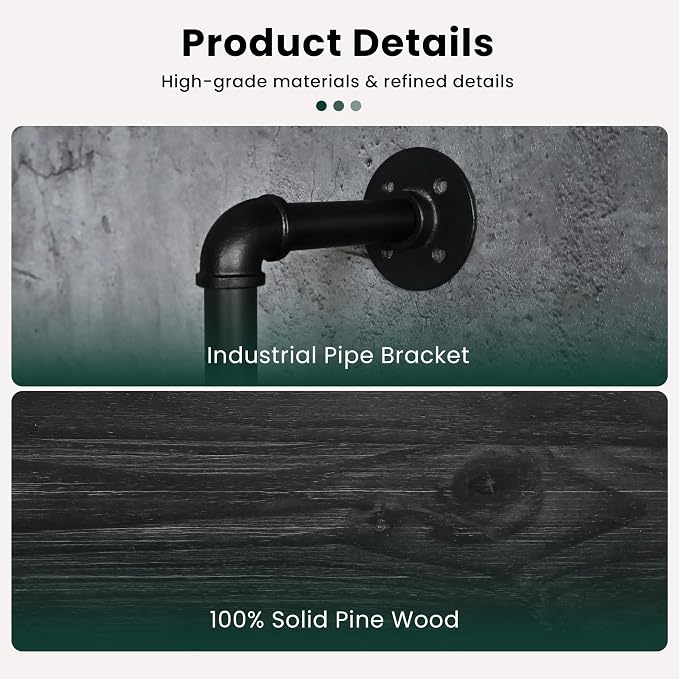 HDDFER Floating Shelves Wall Bookshelf Industrial Pipe Shelving Shelves Real Wood Planks 70 inch Rustic Wall Shelves Hanging Bookshelves Farmhouse Kitchen Bar Shelving
