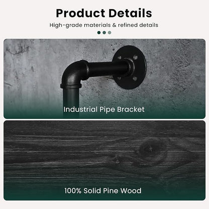 HDDFER Floating Shelves 70 inch Wall Bookshelf Industrial Pipe Shelving Shelves Real Wood Planks Rustic Wall Shelves Hanging Bookshelves Farmhouse Kitchen Bar Shelving