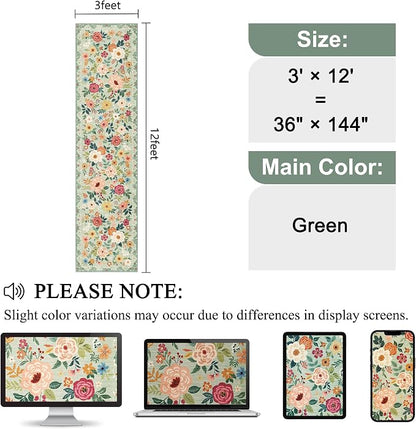 DUKINO 3x12 Washable Runner Rug, Non Slip Soft Floral Hallway Runner Rug with Non Shedding Design, Low Pile Long Floor Carpet for Kitchen, Hallway, Bathroom, Entryway, Laundry, Green