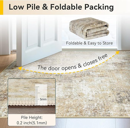 RELEANY Washable Area Rugs 3'x5' Non-Slip Modern Abstract Soft for Living Room Entryway Bedroom Kitchen, Print Pattern, Neutral Brown Gray