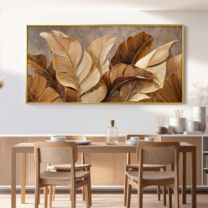 Dimpaga Canvas Wall Art Decor Wall Art Pictures for Living Room Large Botanical Wall Art paintings Artwork for Wall Decor Brown Modern Wall Art Decor for Bedroom Office Gold Frame Wall Decor 29" X 58"